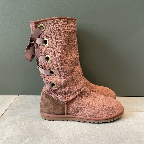 UGG Women's Heirloom Cocoa Brown Lace-Up Textile Tweed Boots 8 - Picture 8 of 16
